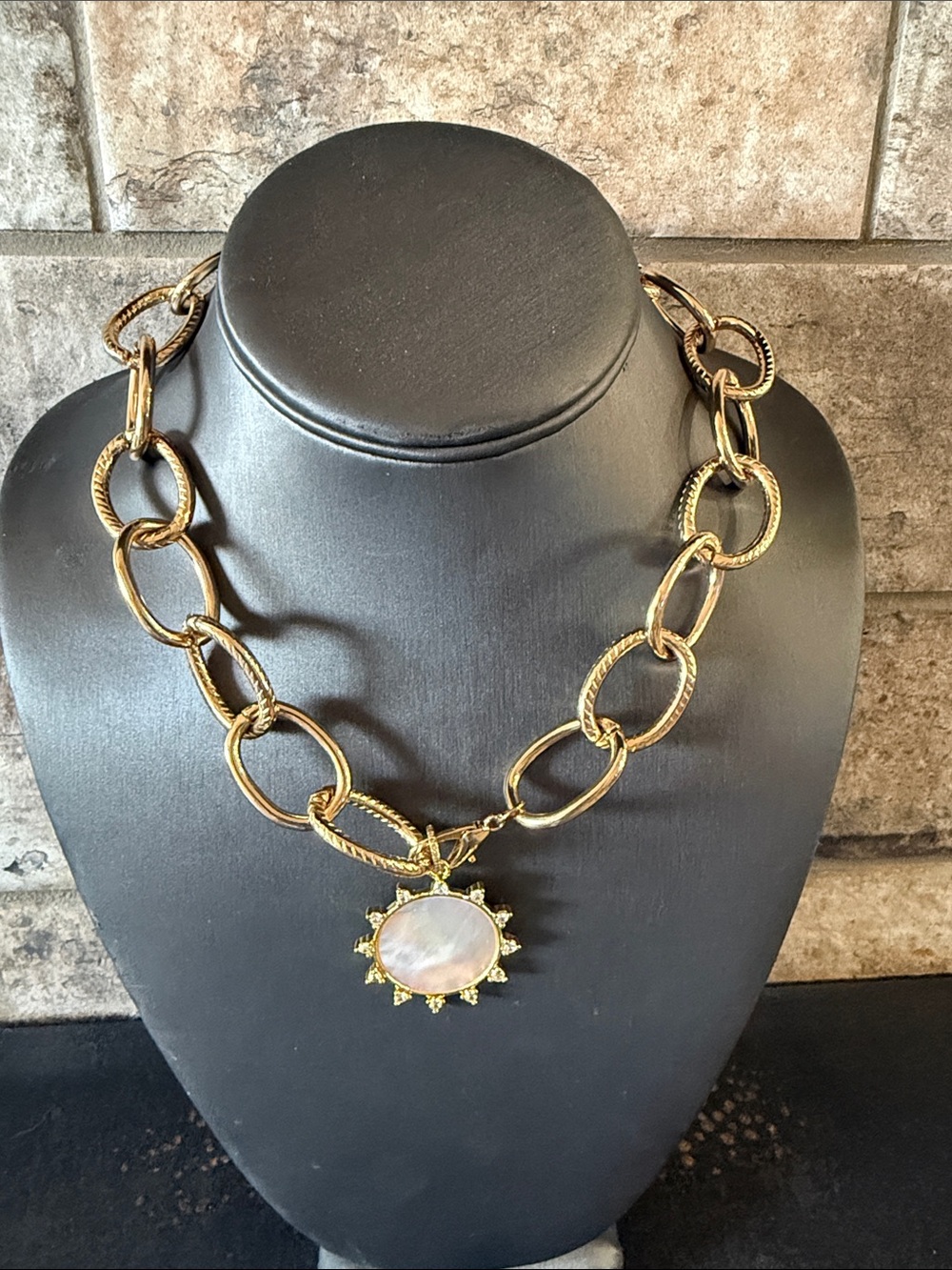 Gold -Tone Chain Necklace with Mother-of-Pearl Sun Pendant